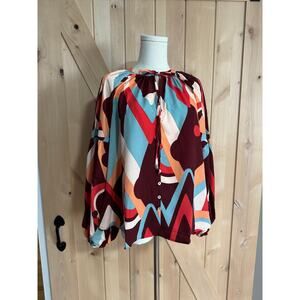 Anthropologie August Sky | Boho Balloon Sleeve Colorful Blouse NWOT | Size S